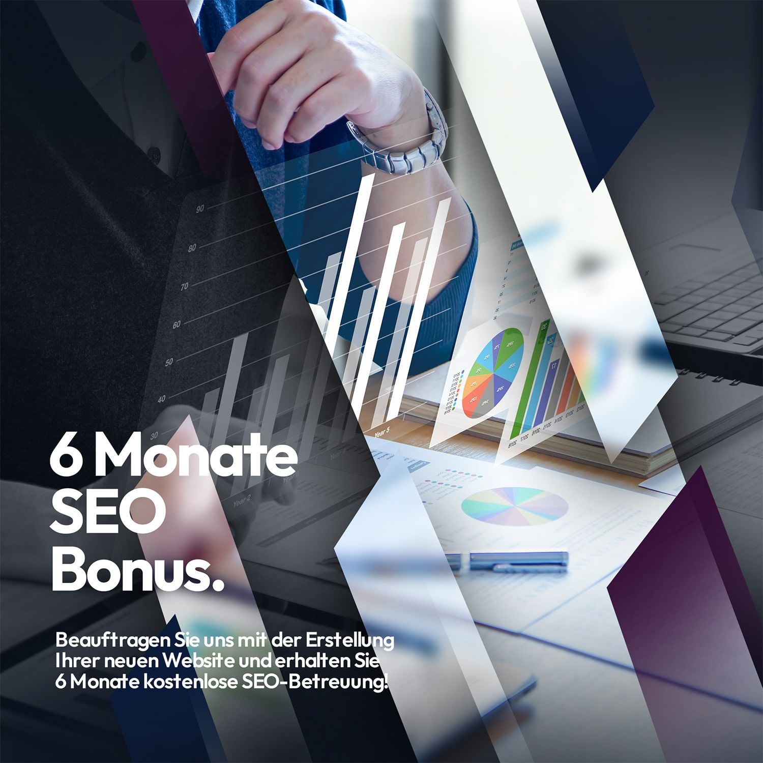 6 Monate SEO-Bonus. Beauftragen Sie uns mit der Erstellung Ihrer neuen Website und erhalten Sie 6 Monate kostenlose SEO-Betreuung!